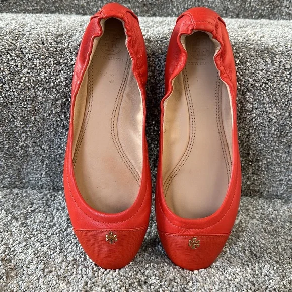 Tory Burch York Orange Leather Ballet Flats 8M - Picture 2 of 11